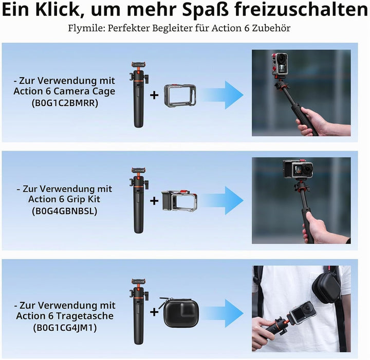 54cm Selfie Stick Stativ für DJI Osmo Action 6/Nano, Magnetische Schnellverschluss Selfie-Stick Ausz
