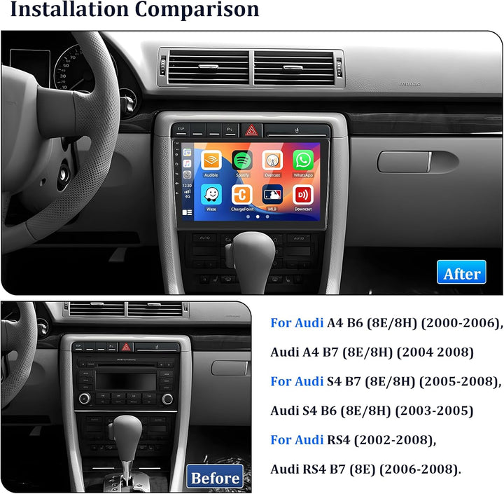 SIXTOP 2+64G Android 13 Autoradio für Audi A4 (B6/B7) S4 RS4 8E 2000-2009 mit CarPlay Android Auto 9