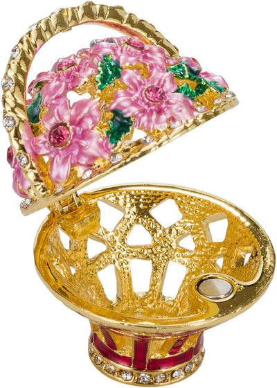 danila-souvenirs Fabergé-Stil verdrehtes Ei mit Korb der Blumen 12 cm rosa