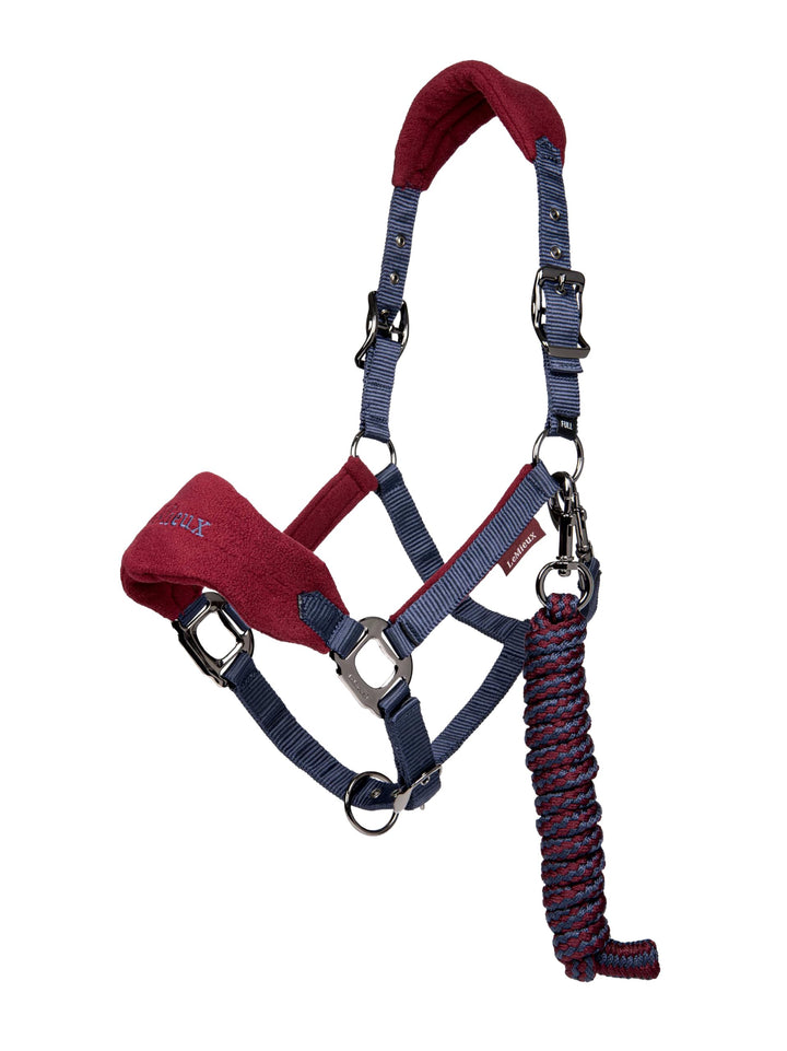 LeMieux Vogue Fleece Headcollar and Leadrope Halfter, Cob Burgunderrot/Marineblau