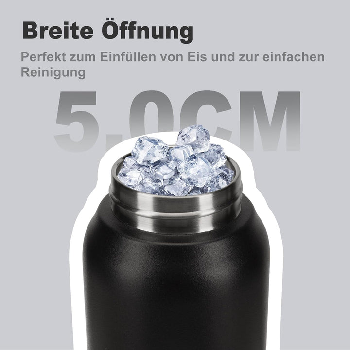UZSPACE Edelstahl Trinkflasche 1l (970ml), Isolierte Thermosflasche mit 1-Klick-Öffnung, 100% Auslau