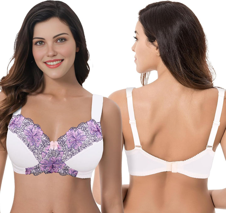 Curve Muse Damen Übergrösse Minimizer Kabellos Ungefütterter BH mit Stickspitze-2er Pack 75C Butterm