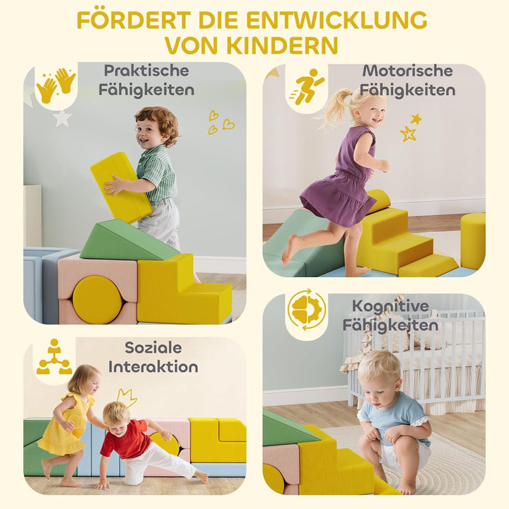 AIYAPLAY Schaumstoff Bausteine 12-TLG. Softbausteine Kinder Bausteinset mit Cord-Optik Klettern Gros