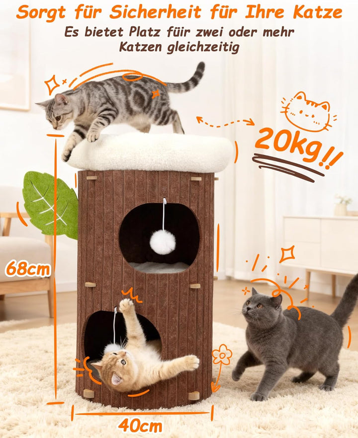3-stöckige Kratztonne für Katzen -Kratzbaum mit Kratzbrett &amp; 3 Matten, Spieltonne für Katzen bis 20