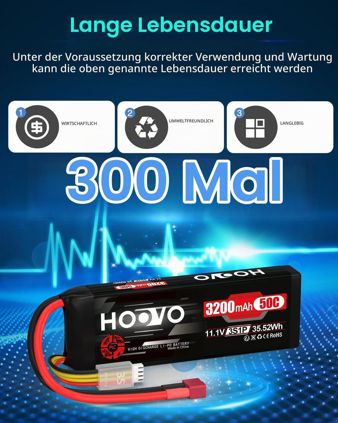 HOOVO 3S Lipo Akku 11,1V 3200mAh 50C SoftCase Lipo Battery mit Deans T Stecker RC Batterie für RC Au