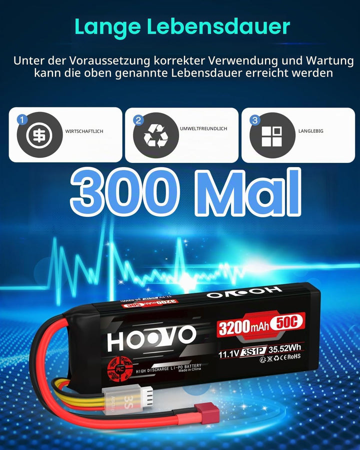 HOOVO 3S Lipo Akku 11,1V 3200mAh 50C SoftCase Lipo Battery mit Deans T Stecker RC Batterie für RC Au