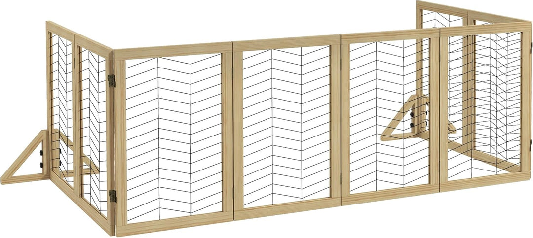 PawHut Hunde Absperrgitter aus Holz, Türschutzgitter, Klappbares Hundegitter mit 8 Platten, Hundeabs