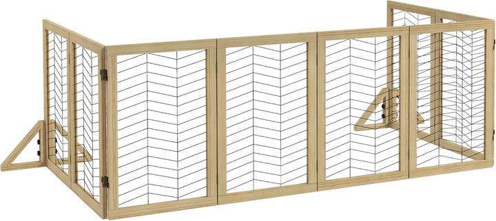 PawHut Hunde Absperrgitter aus Holz, Türschutzgitter, Klappbares Hundegitter mit 8 Platten, Hundeabs