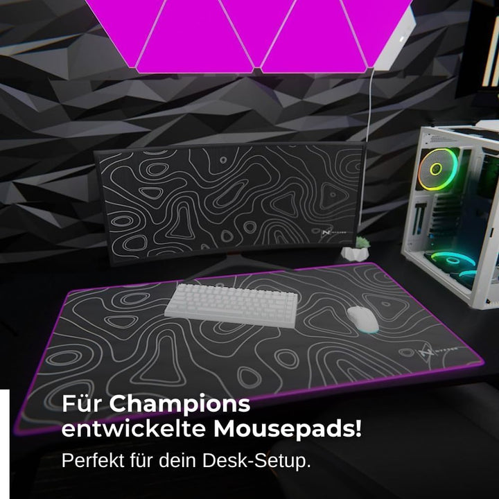 Nyfter - XXL Gaming Mauspad RGB Black im Topography Design 900 x 500mm Premium Mousepad Size Gross v