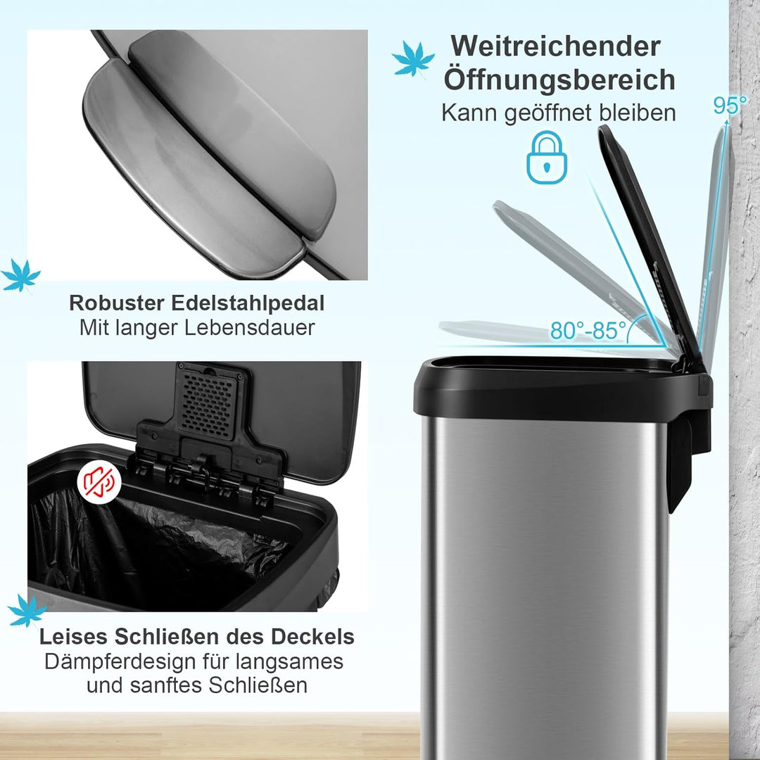 COSTWAY Mülleimer Küche, 50L Abfalleimer, Tretmülleimer mit sanft schliessendem Deckel, Mülltrennsys
