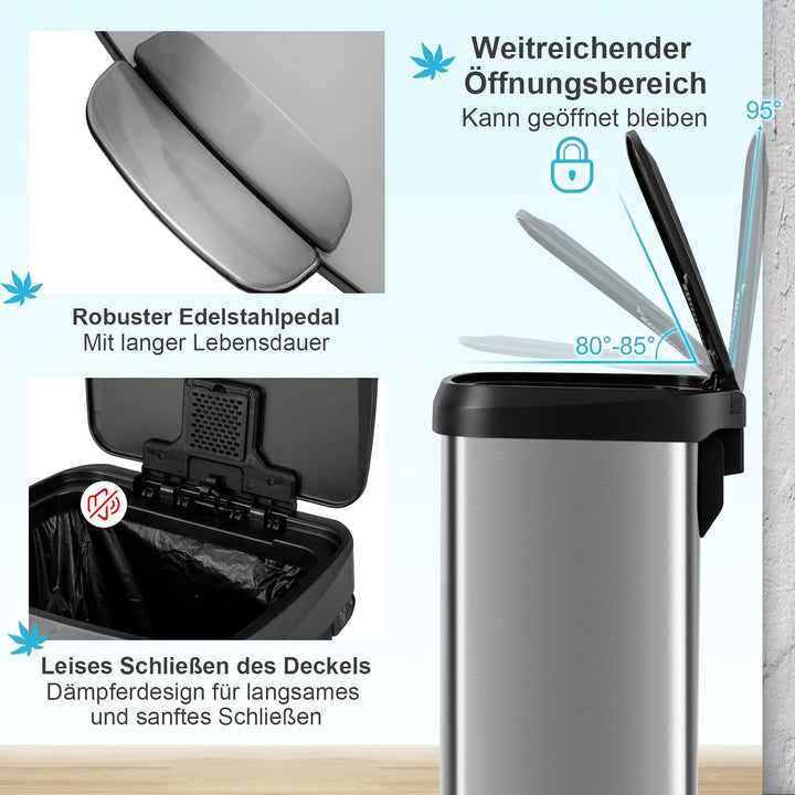 COSTWAY Mülleimer Küche, 50L Abfalleimer, Tretmülleimer mit sanft schliessendem Deckel, Mülltrennsys