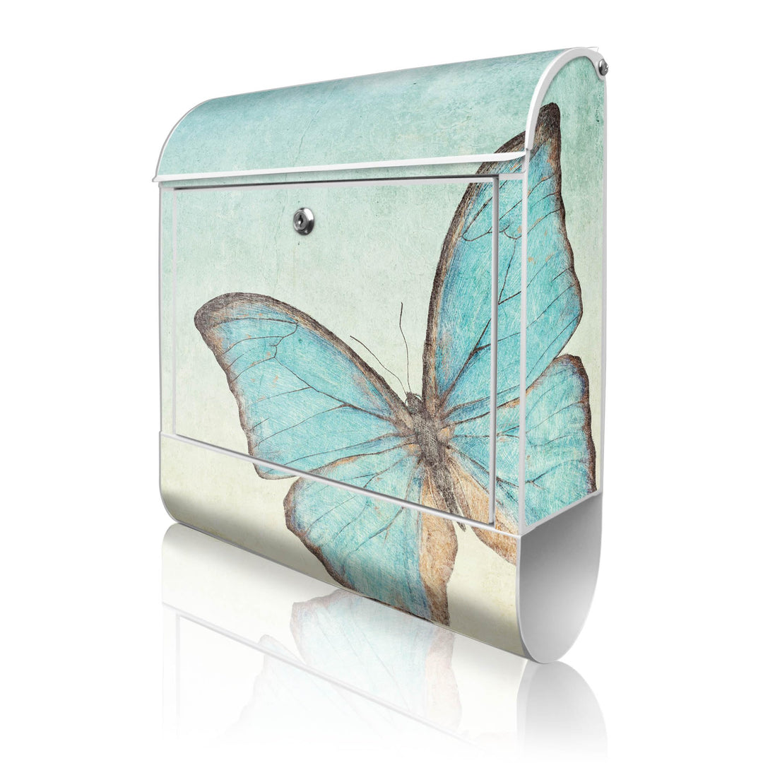 banjado® Design Briefkasten mit Motiv Blaue Schmetterlinge 39x47x14cm &amp; 2 Schlüssel - Briefkasten St