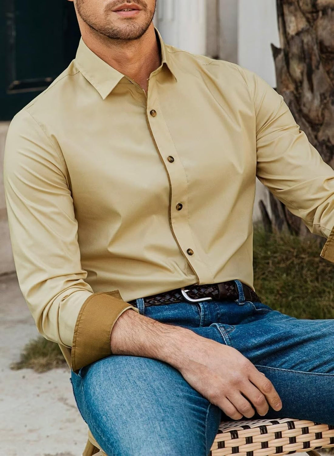 Herren Langarm Business Freizeithemd - Formelle Baumwolle Dehnbar Klassisch Casual Western Kent-Krag