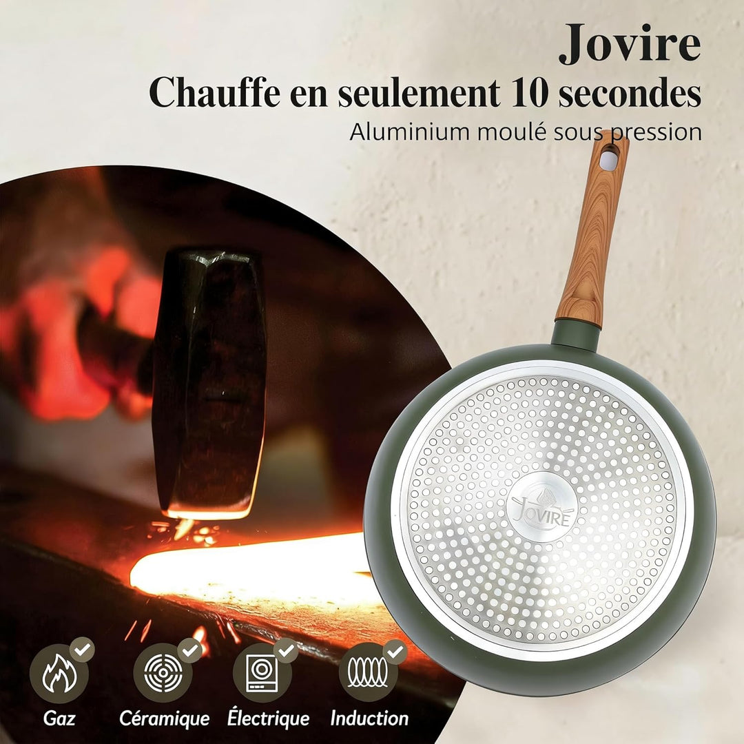 Leichte Antihaftbeschichtete Bratpfanne mit Holzgriff, Keramik-Aluminium, PTFE PFOA-frei, (24cm+28cm