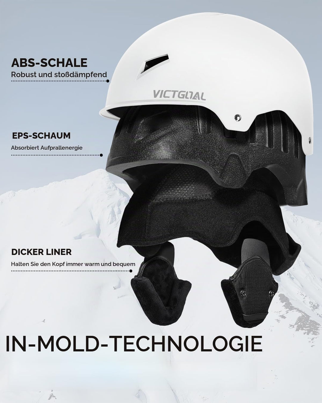 Victgoal Skihelm Herren Damen mit Warme Flusen-Ohrpolster, Gute Belüftung Sicherheits Snowboard Helm