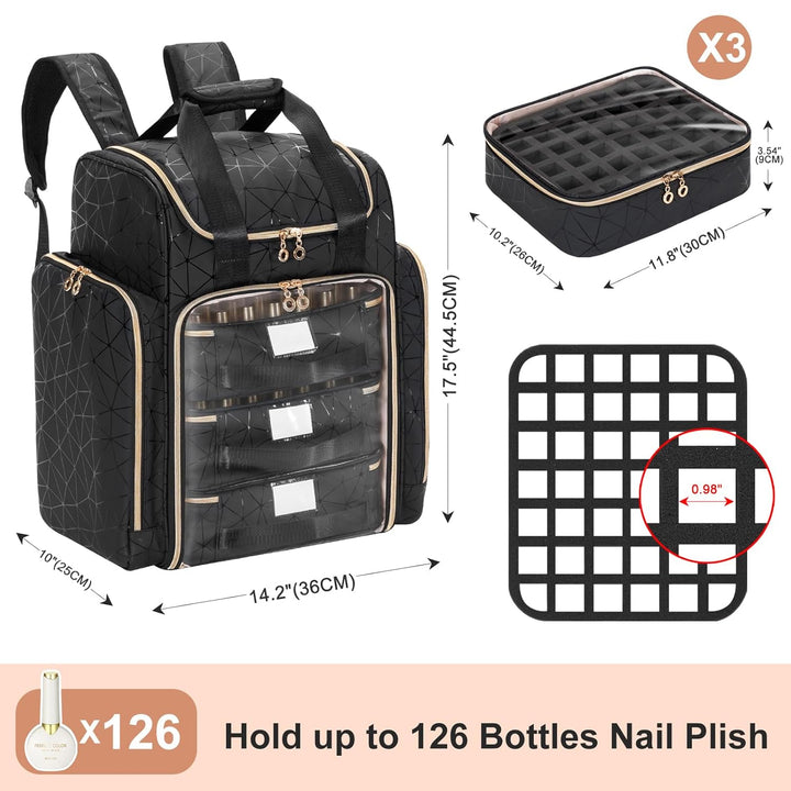 Uross Nagellack Organizer für 126 Nagellackflaschen und 1 LED-Nagellampe, Nagellack Aufbewahrung Tas