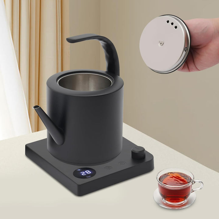 Wasserkocher mit Temperatureinstellung,1L Schwanenhalskessel, 304 Edelstahl,40-100°C,Speicherfunktio