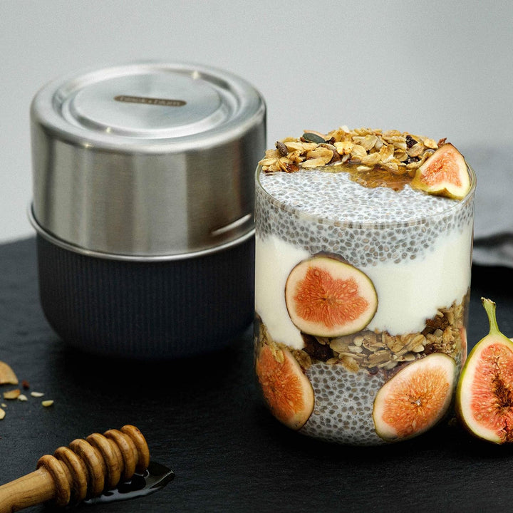 Black+Blum Lunchschale aus Glas | Schiefer | 600 ml | Borosilikatglas mit Schutzhülle aus nachhaltig