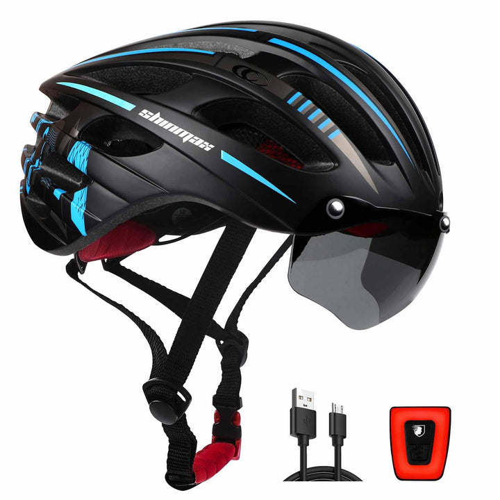 Shinmax Fahrradhelm Herren Damen mit Visier, Magnetischer Abnehmbarer Schutzbrille und USB-Aufladung