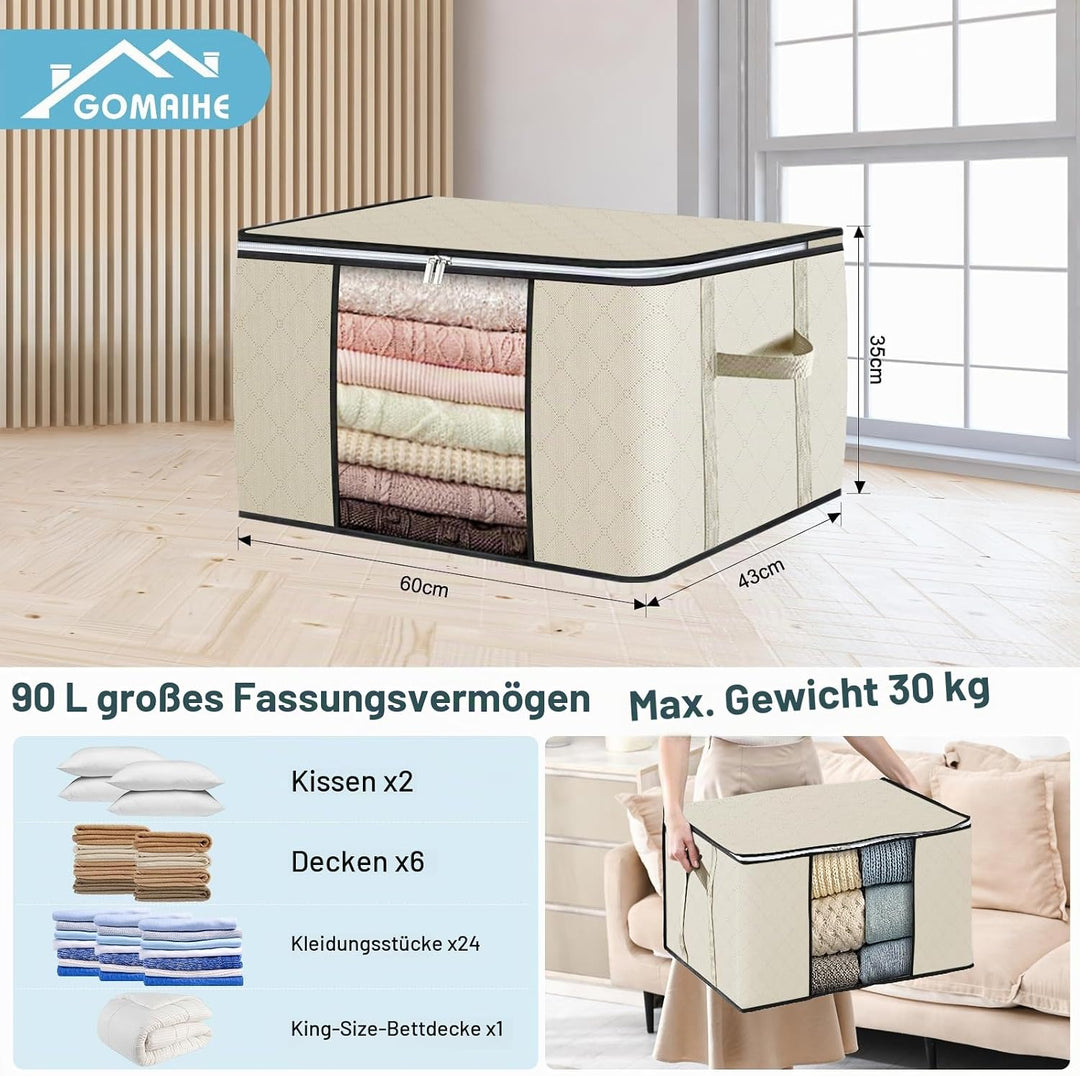 GoMaihe 90L Aufbewahrungstasche 10 Stück, Aufbewahrungsbox mit Deckel Gross Verstärkte Griffe, Kleid
