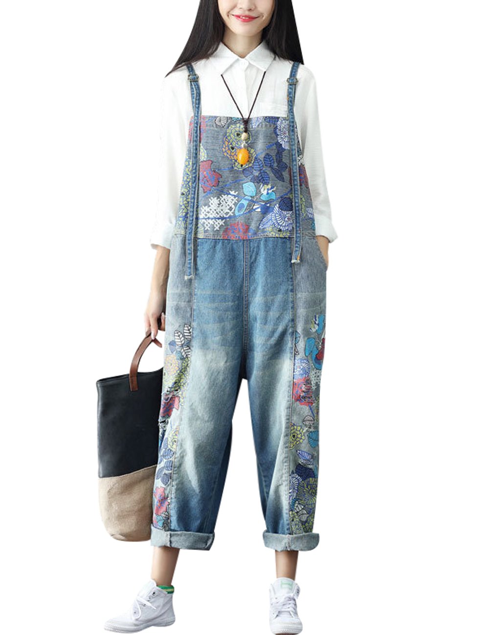 Youlee Damen Sommer Breites Bein Hose Denim Latzhose Overall Hosen M Stil 2, M Stil 2
