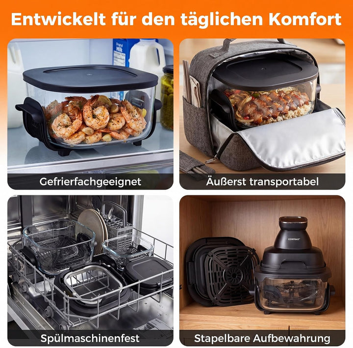 COSTWAY Air Fryer tragbar Glas Heissluftfritteuse 4 L/1,7 L, 6 in 1 Airfryer | Heissluftfrittieren &