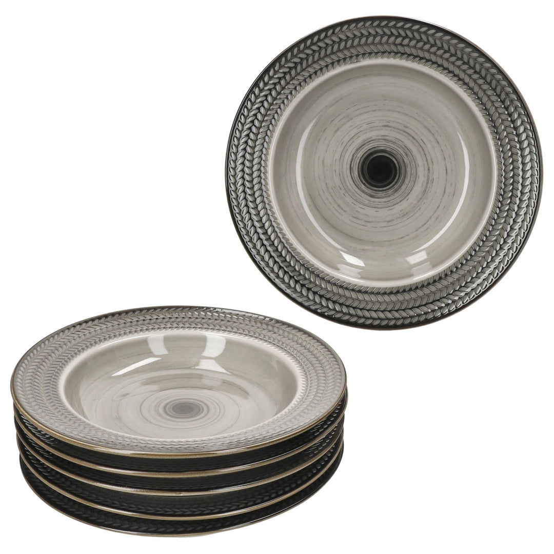 MÄSER Prospero 6er Set Suppenteller I 220ml I braune Porzellan-Teller mit Relief für 6 Personen I Ti