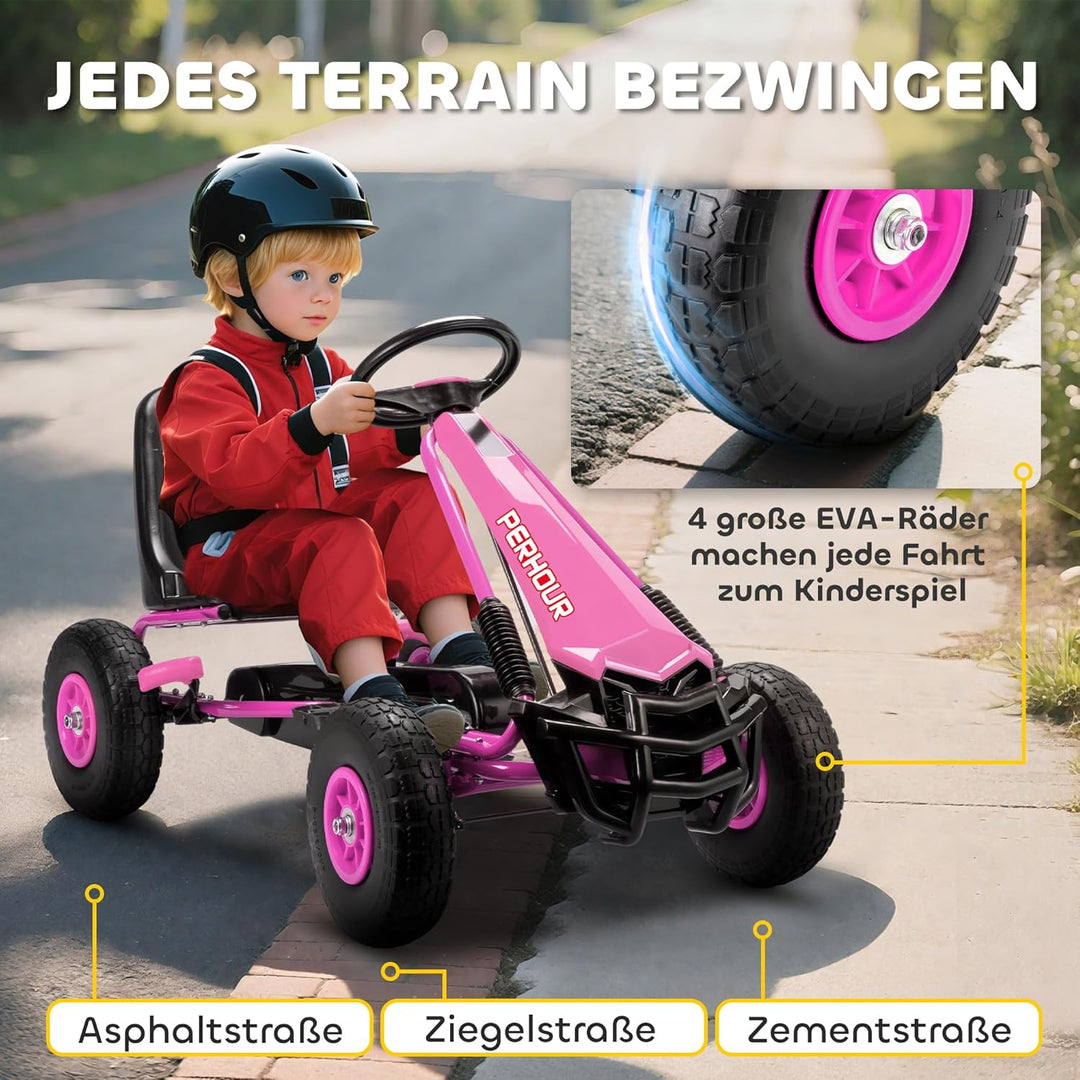 AIYAPLAY Gokart, Tretauto mit Handbremse, verstellbarem Sitz, Vor- und Rückwärtsgang, Pedalantrieb,