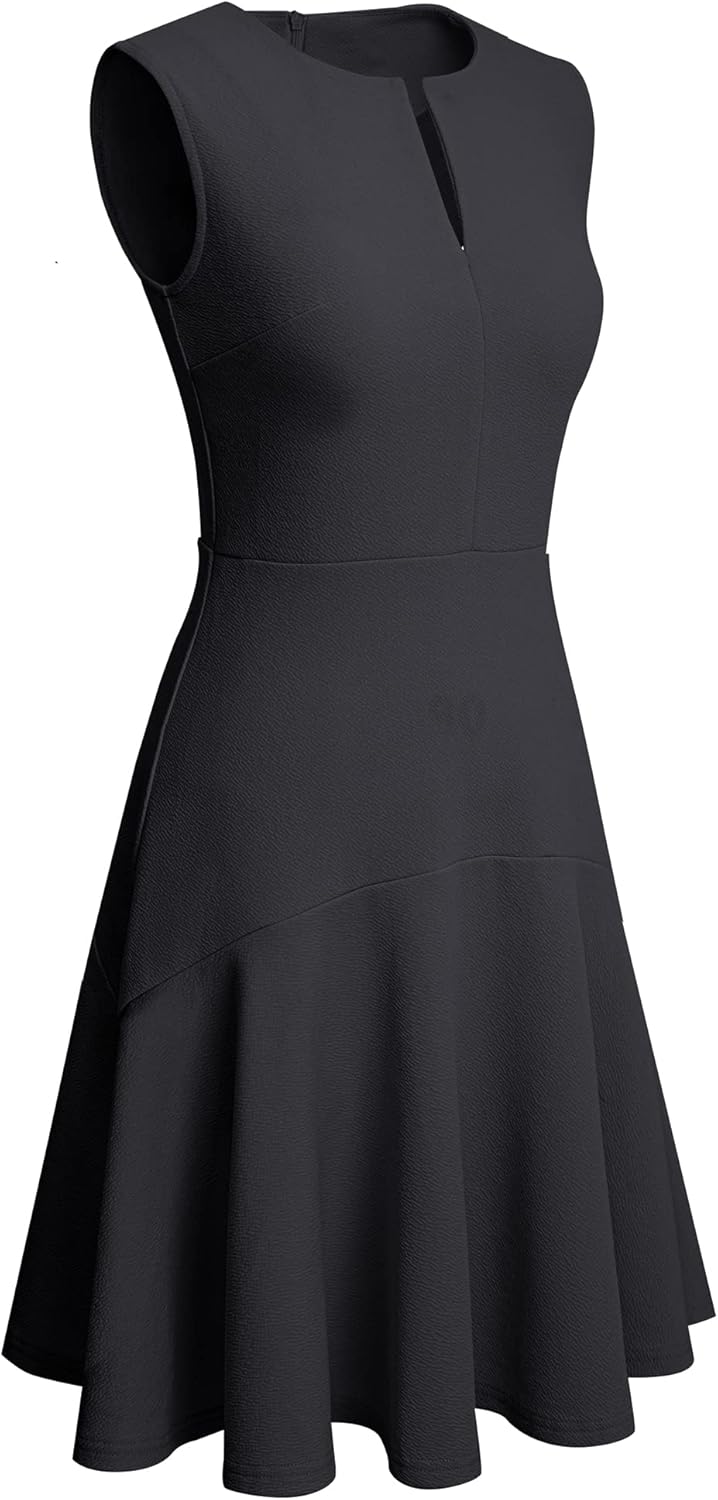 HOMEYEE Damen Elegant V-Ausschnitt Ärmellos Rockabilly Swing Sommer Freizeitkleid Mini Business Cock