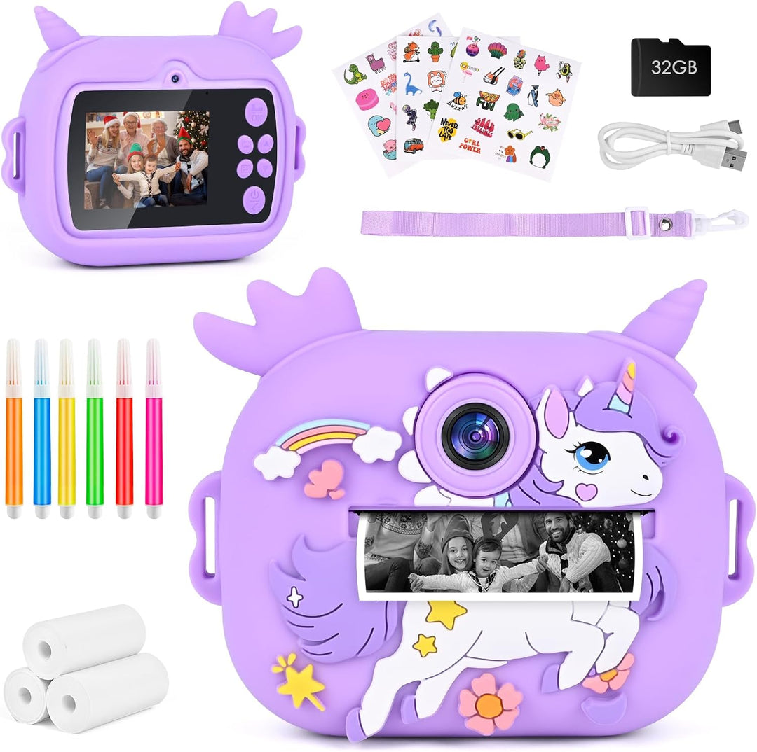Kinderkamera Sofortbildkamera, Digitalkamera für Kinder mit Druckpapier 32G TF Karte, 2,4 Zoll Bilds