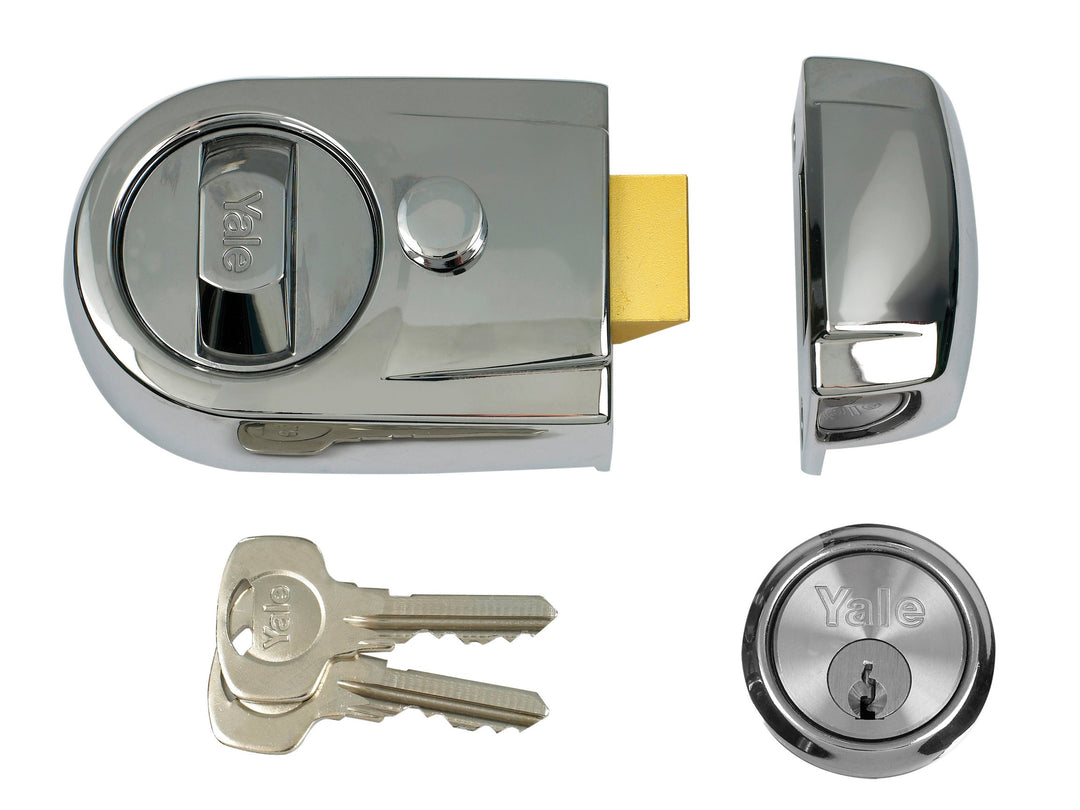 Yale Y3 Nachtriegelschloss, Dornmass 60 mm, hochglanzpoliertes Chrom, Sichtverpackung