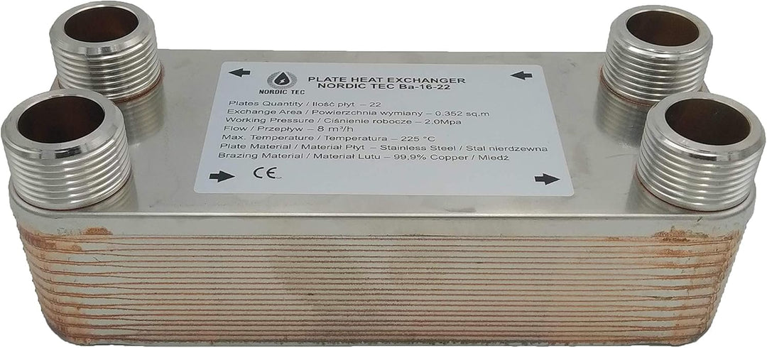 Edelstahl Plattenwärmetauscher Plattenwärmeübertrager Nordic Tec Ba-16-22 22 Platten 100kW 1”