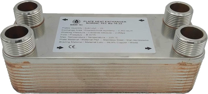 Edelstahl Plattenwärmetauscher Plattenwärmeübertrager Nordic Tec Ba-16-22 22 Platten 100kW 1”