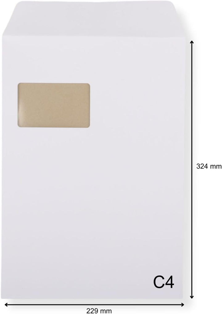 100 St. C4 Papprückwand Versandtaschen weiss mit Fenster 120 gr. Kuvert Haftklebend Briefumschläge H