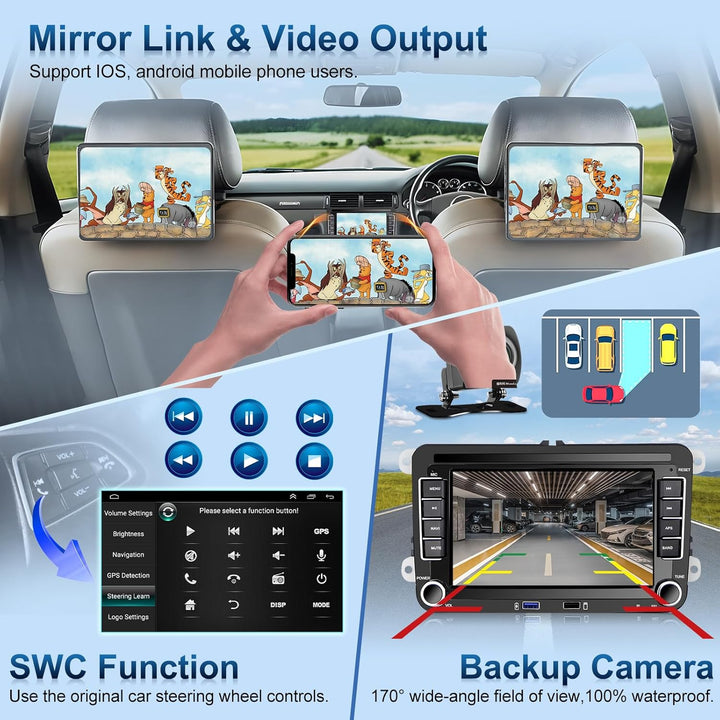 Podofo Autoradio für VW Golf 5 6 Polo Seat Skoda Radio mit Wireless Carplay Android Auto, 1+32G 7 Zo