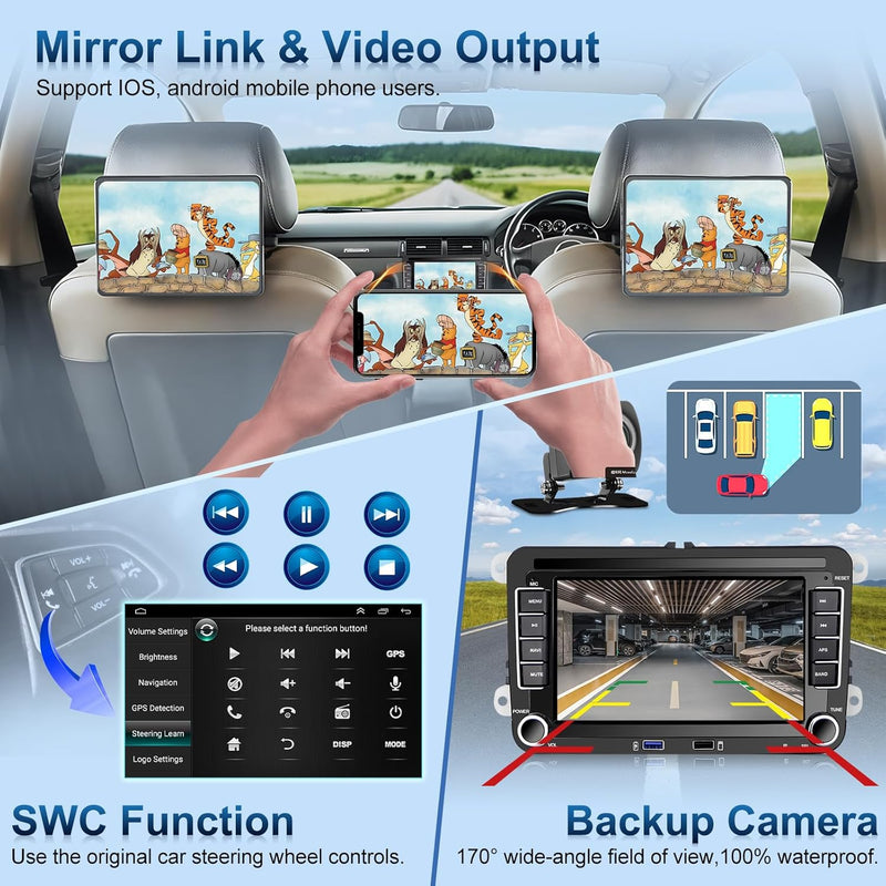 Podofo Autoradio für VW Golf 5 6 Polo Seat Skoda Radio mit Wireless Carplay Android Auto, 1+32G 7 Zo
