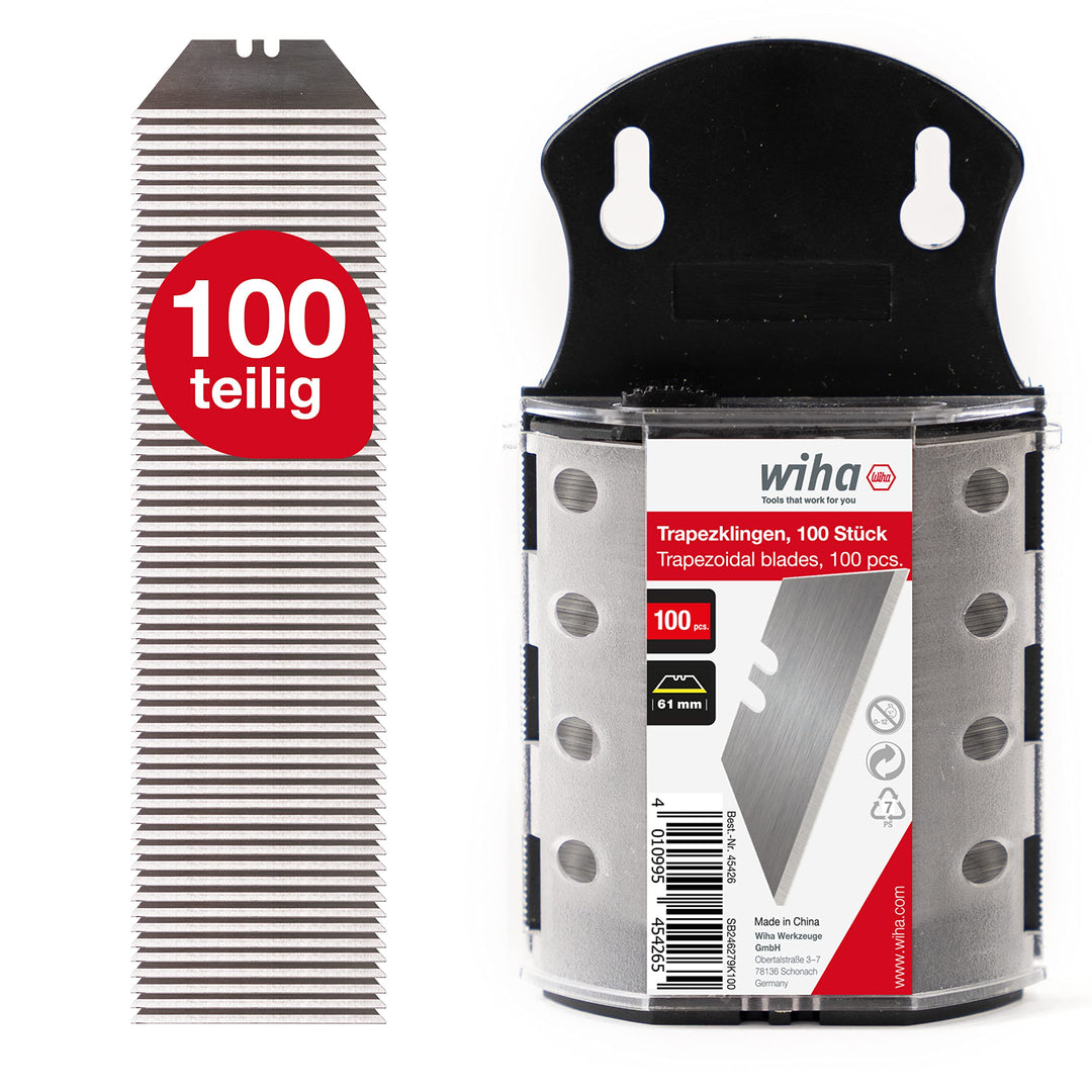 Wiha Trapezklingen Set 100 tlg. I Ersatzklingen extra scharf für Cuttermesser I sicher verstaut in e