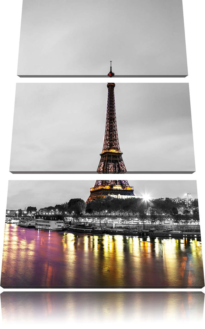 Pixxprint Eindruckvoller Eifelturm in Paris / 3-Teilig/Gesamtmass 120cm Leinwandbild bespannt auf Ho