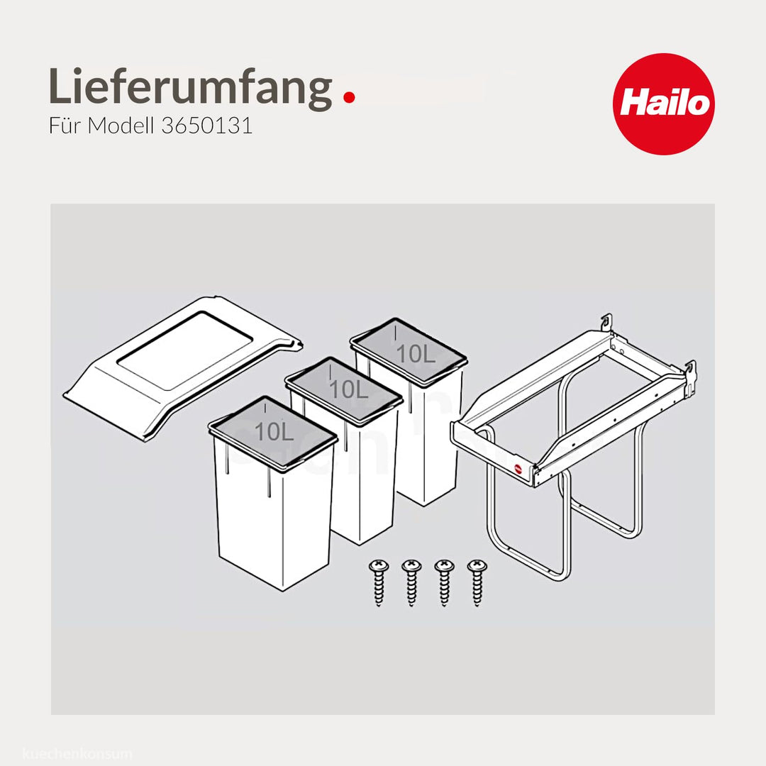 Hailo Abfallsammler Tandem | Einbau-Mülleimer | für Schränke ab 300 mm Breite | Bequemer Handauszug