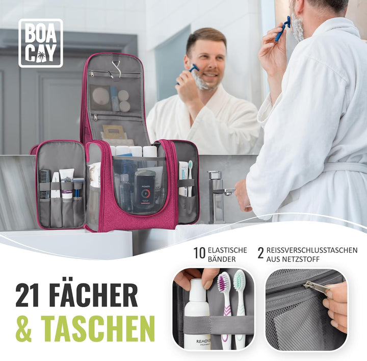 BOACAY Extra Grosse Kulturbeutel für Damen, Herren, Kinder, Kulturtasche (X-large) Cerise Pink - Gra
