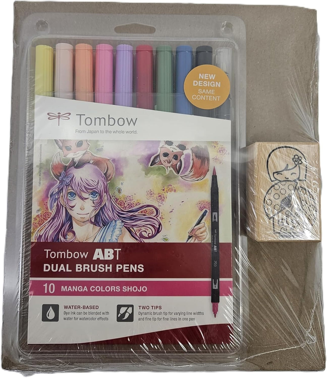 Tombow ABT-10C-MANGA2-ST Manga-Set aus 10x Fasermaler ABT Dual Brush Pens + Manga-Stempel Manga Set