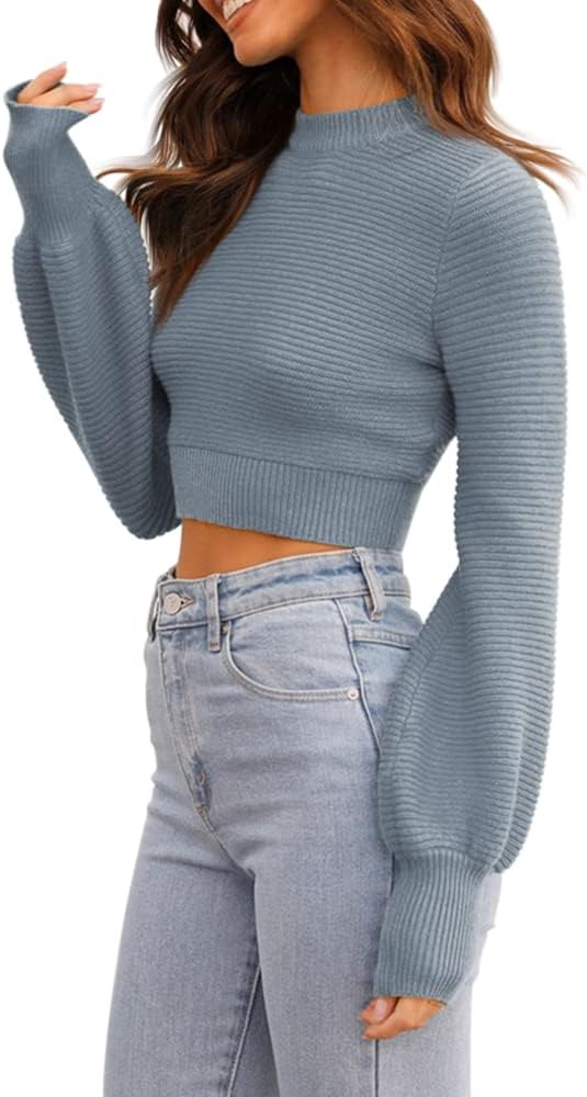 GeGekoko Damen Strickpullover Kurz Sexy Cropped Pullover mit Rundhalsausschnitt Herbst Winter Warmer