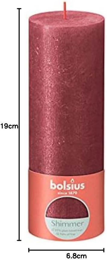 Bolsius Rustik Stumpenkerzen - Shimmer Rot - Set 4 Stück - Dekorative Stumpenkerzen - Länge Brenndau