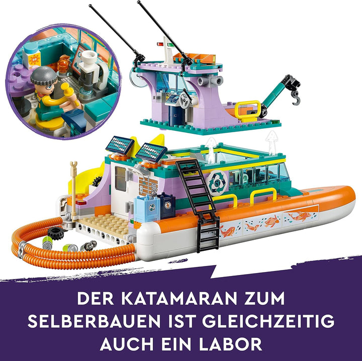 LEGO 41734 Friends Seerettungsboot Tierrettungs-Spielzeug Set mit Delfin-Tier-Figuren und U-Boot, Ök