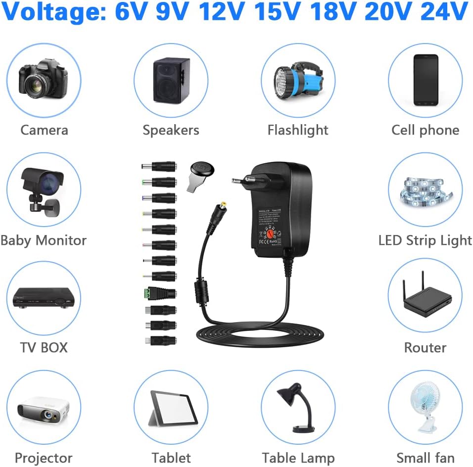 AXFEE Universal AC Adapter 12V 2A Netzteil AC220V zu DC12V, 3000mA Max Leistungstreiber 5,5mm, Multi