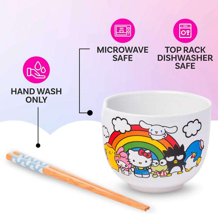 Silver Buffalo Sanrio Hello Kitty and Friends Regenbogen-Keramik-Reisschale mit Essstäbchen, 590 ml,