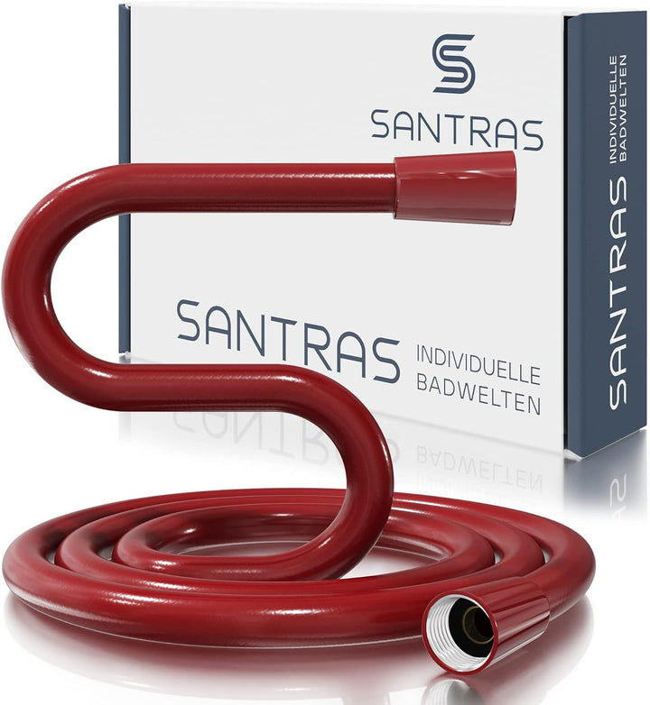 SANTRAS® Duschschlauch PREMIUM Rot 1,25 m mit Durchflussbegrenzer – Besonders flexibler Brauseschlau