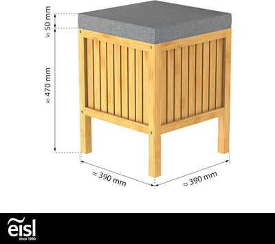 EISL BMBA02-WKBH Bambus Badhocker mit Wäschesammler, Wäsche Hocker mit Sitzfläche, Badezimmer Hocker