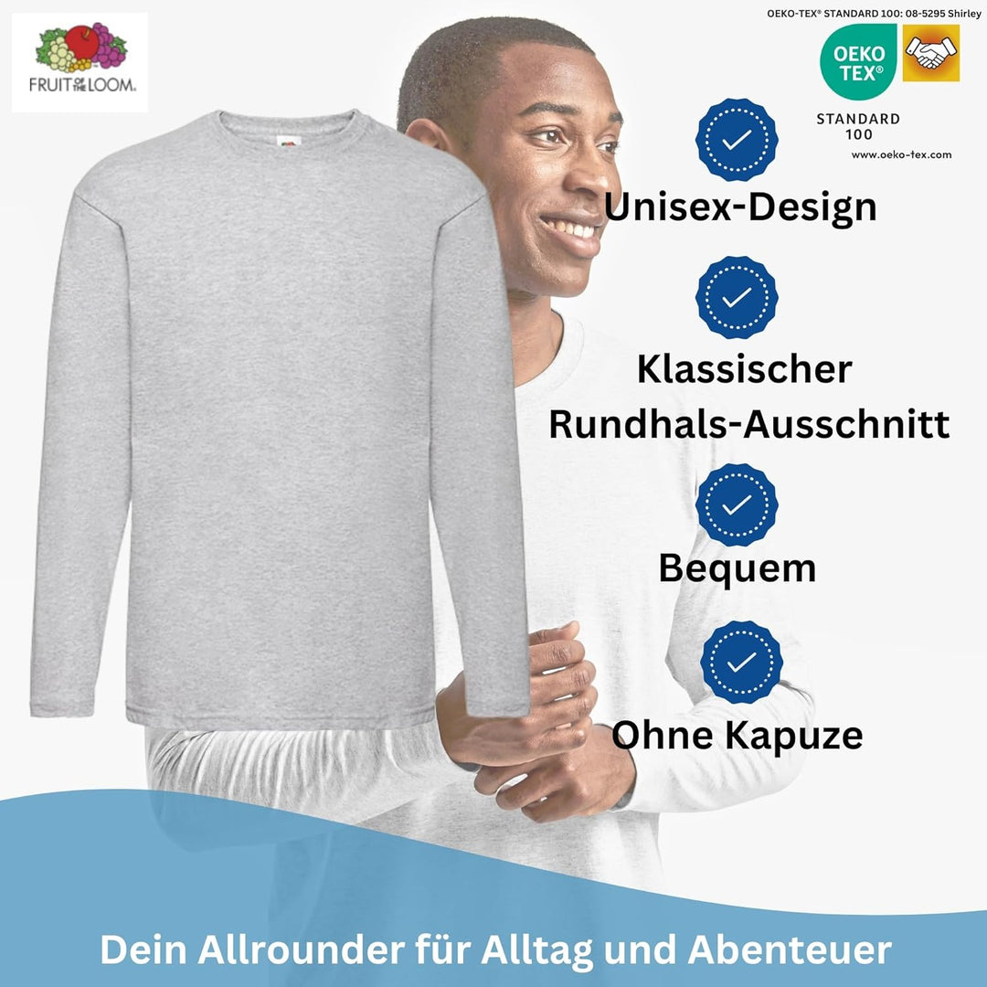4 Fruit of The Loom Longsleeve Tshirt Langarm Verschiedene Farbsets M 2x Schwarz, 2x Grau & 1x Hlkau