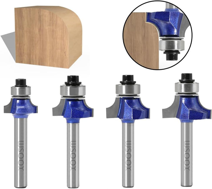 WSOOX 4 Stück Abrundfräser Standard Fräser Set für Holz mit 6mm Schaft, Fräser für Oberfräse Set